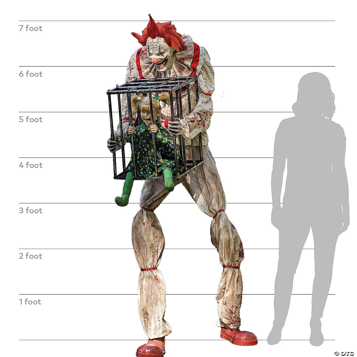 Life Size 7 Ft. Animated Cagey Circus Clown w/ Child Kid in Cage Halloween Prop